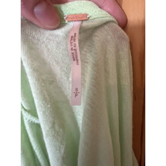 Free People Lite Lime Green Knit Small Short Sleeve Blouse Oversized Linen - Picture 7 of 8